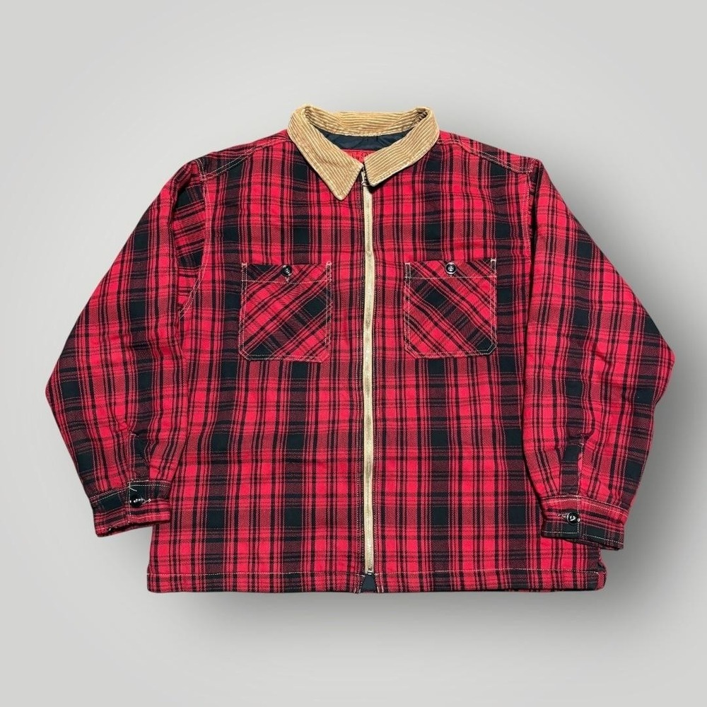 Vintage Lucky Brand Dungarees Jacket Mens XL Red Plaid Quilted Flannel‎ USA